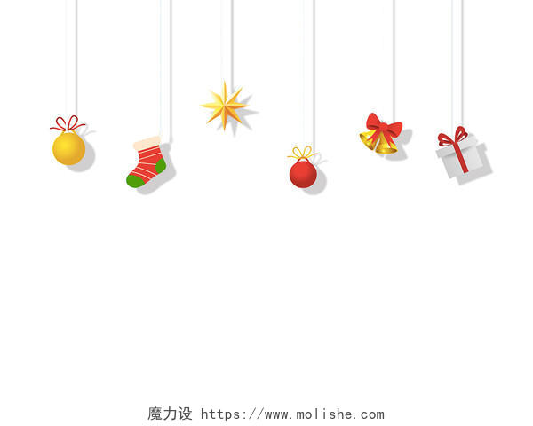 彩色手绘卡通圣诞节铃铛礼物圣诞袜挂饰吊饰元素PNG素材